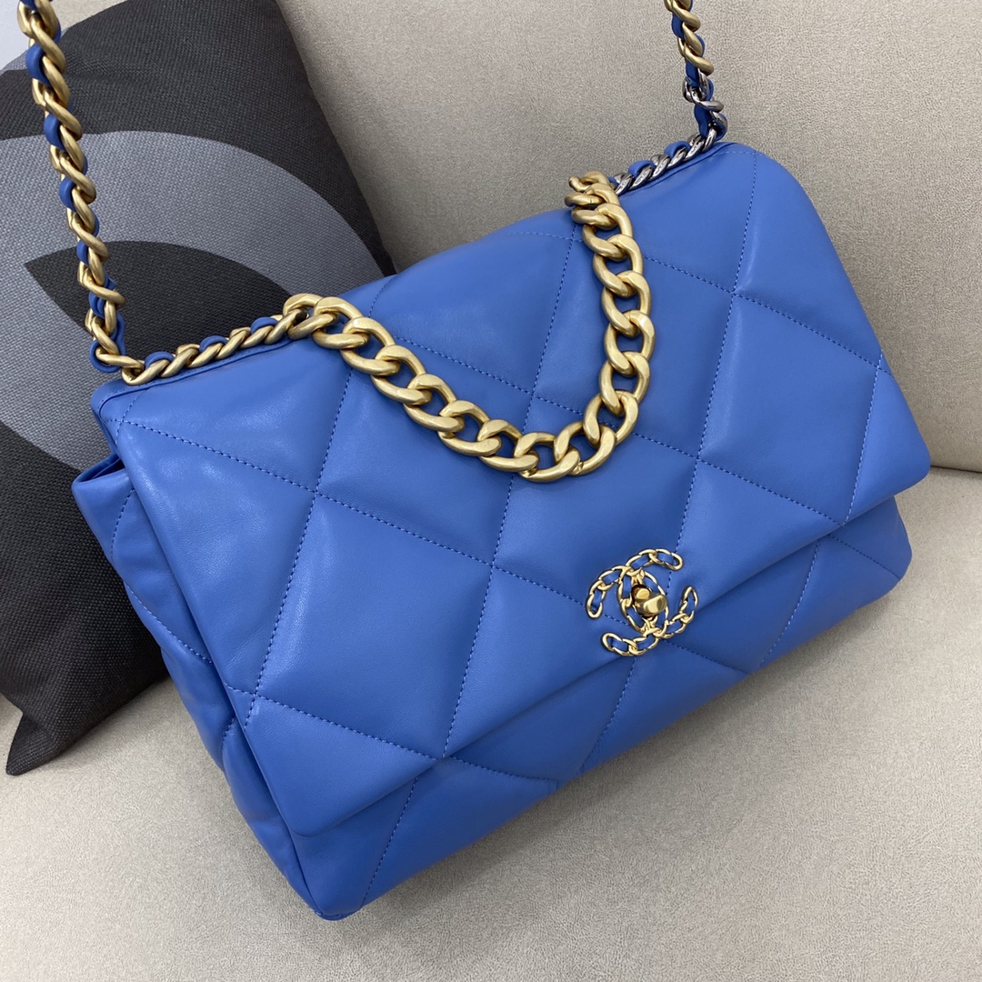 Lambskin 19 Maxi Handbag Flap Bag AS1162 Blue